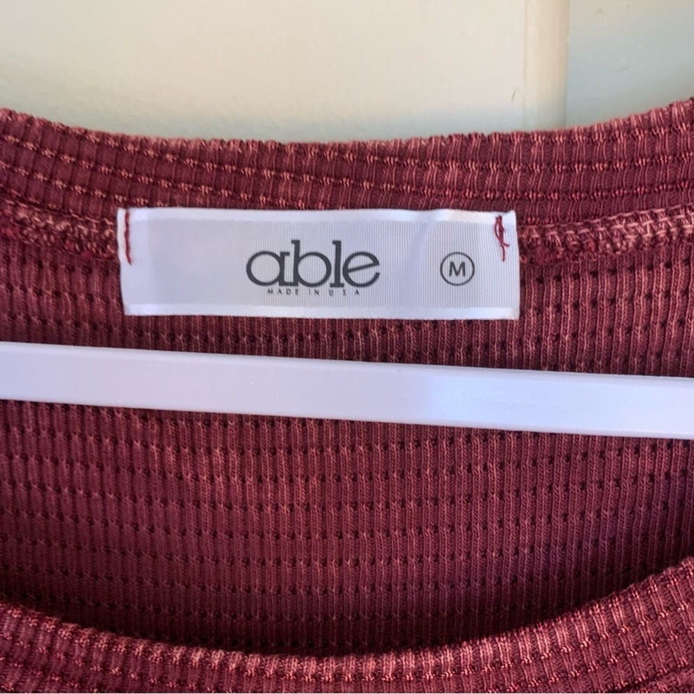 Able Maroon Thermal Knit Fit & Flare Long Sleeve Sweater Dress women’s size M - Picture 4 of 11